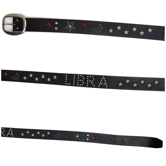 Old Navy Leather Belt Women M/L Black Studded Rhinestone Zodiac LIBRA Y2K 2001 - Picture 12 of 14